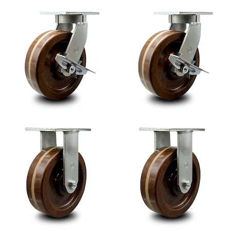 Service Caster 12 Inch Heavy Duty High Temp Phenolic Caster Swivel Lock and Brake 2 Rigid, 2PK SCC-KP92S1230-PHRHT-SLB-BSL-2-R-2